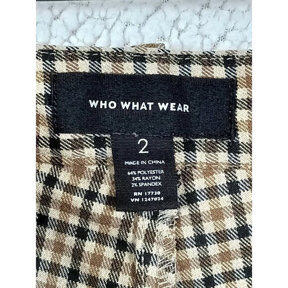 Who What Wear Womens Size 2 High Rise Plaid Cropped Wide Leg Stretch Pants Brown - Picture 6 of 11